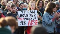 Hundreds of protesters call for scrapping of 'despicable' rape clause