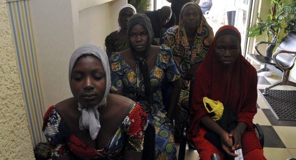 Some of the Chibok schoolgirls recently freed from Boko Haram captivity seen in Abuja, Nigeria, today, Pic: AP Some of the Chibok schoolgirls recently freed from Boko Haram captivity seen in Abuja, Nigeria, today, Pic: AP