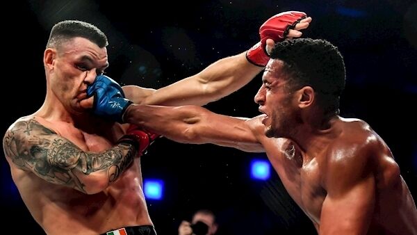 HAYMAKER: Hugo Pereira lands a big right on Kiefer Crosbie during their contract weight bout at Bellator 227 in the 3Arena, Dublin in September 27. Picture: David Fitzgerald, Sportsfile