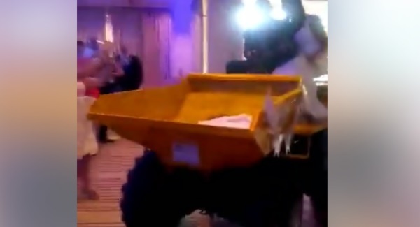 Nothing to see here - just a Sligo couple entering their wedding reception in a dumper truck