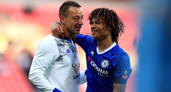 Chelsea's John Terry (left) and Nathan Ake after the Emirates FA Cup, Semi Final match at Wembley Stadium, London.