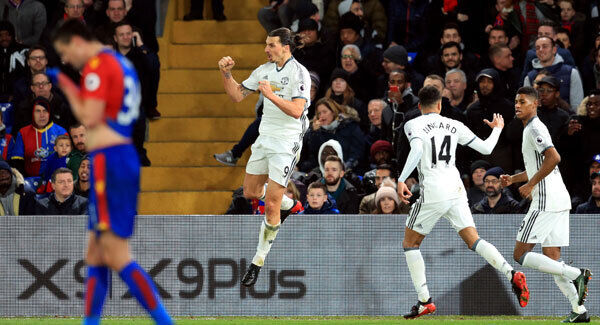 Manchester United's Zlatan Ibrahimovic celebrates scoring his side's second goal at Selhurst Park. Photo: Adam Davy/PA Manchester United's Zlatan Ibrahimovic celebrates scoring his side's second goal at Selhurst Park. Photo: Adam Davy/PA
