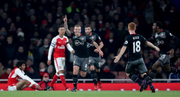 Southampton's Jordy Clasie celebrates scoring his side's first goal at the Emirates Stadium. Photo: Nick Potts/PA Southampton's Jordy Clasie celebrates scoring his side's first goal at the Emirates Stadium. Photo: Nick Potts/PA