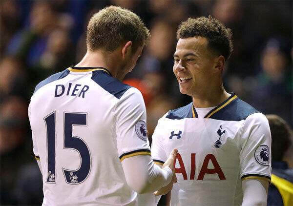 Tottenham's Dele Alli, right, celebrates scoring a goal with Tottenham's Eric Dier. Tottenham's Dele Alli, right, celebrates scoring a goal with Tottenham's Eric Dier.