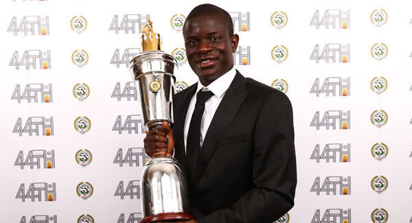 Kante with the Professional Footballers' Association Player of the Year trophy Kante with the Professional Footballers' Association Player of the Year trophy
