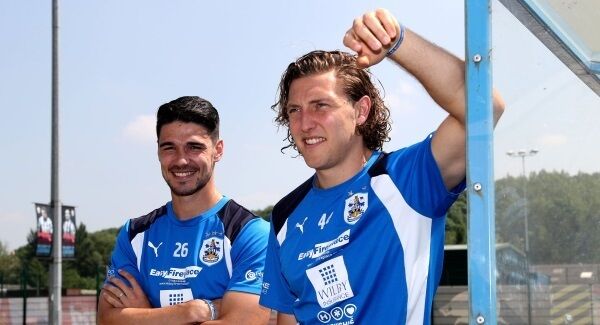 Huddersfield Town's Michael Hefele (right) and Christopher Schindlerposes for a photo at PPG Canalside, Huddersfield.