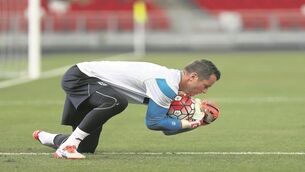 Shay Given, Alex Bruce and Wes Brown training with Macclesfield