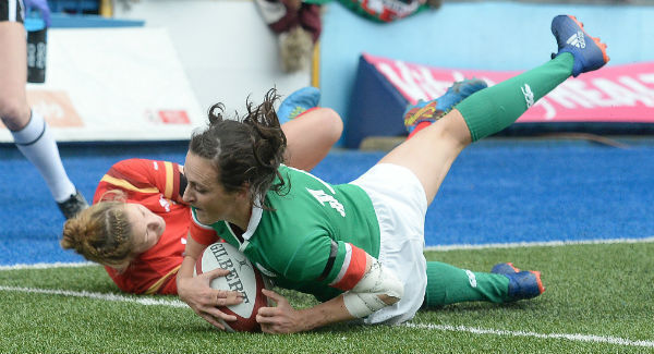 Ireland's Hannah Tyrrell scores her side's second try. Pic: INPHO/Ian Cook Ireland's Hannah Tyrrell scores her side's second try. Pic: INPHO/Ian Cook