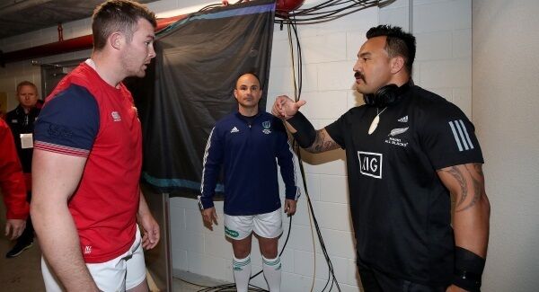 Referee Jaco Peyper (centre) earlier this month.