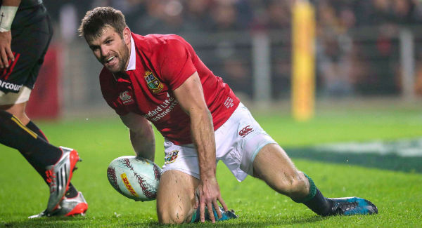 Jared Payne celebrates scoring the Lions’ fourth try. Pic: INPHO/Billy Stickland