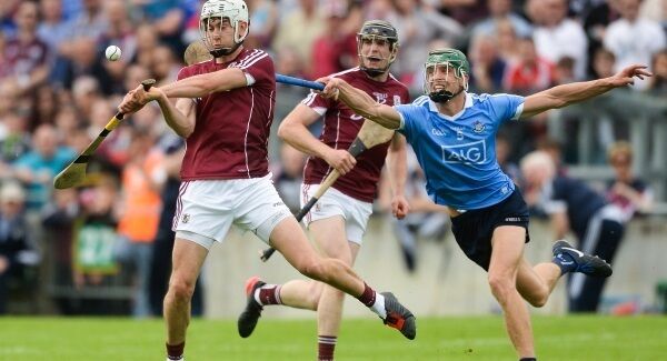 Jason Flynn of Galway, supported by team-mate Joseph Cooney, behind, in action against Chris Crummey of Dublin during the Leinster GAA Hurling Senior Championship Quarter-Final match between Galway and Dublin at O'Connor Park, in Tullamore, Co. Offaly. Photo by Piaras Ó Mídheach/Sportsfile Jason Flynn of Galway, supported by team-mate Joseph Cooney, behind, in action against Chris Crummey of Dublin during the Leinster GAA Hurling Senior Championship Quarter-Final match between Galway and Dublin at O'Connor Park, in Tullamore, Co. Offaly. Photo by Piaras Ó Mídheach/Sportsfile