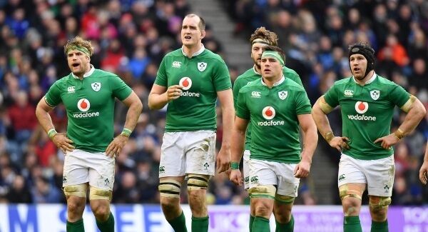 Ireland players, from left, Jamie Heaslip, Devin Toner, Iain Henderson, CJ Stander and Sean O'Brien during the RBS Six Nations Rugby Championship match between Scotland and Ireland at BT Murrayfield Stadium in Edinburgh, Scotland. Photo by Ramsey Cardy/Sportsfile