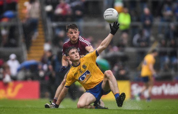 Brian Stack of Roscommon in action against Eoghan Kerin of Galway. Photo by Ramsey Cardy/Sportsfile Brian Stack of Roscommon in action against Eoghan Kerin of Galway. Photo by Ramsey Cardy/Sportsfile