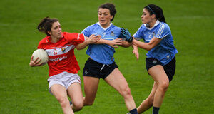 Ciara O'Sullivan of Cork in action against Leah Caffrey and Olwen Carey, right, of Dublin during the Lidl Ladies Football National League Division 1 Semi-Final match between Cork and Dublin at Nowlan Park in Kilkenny. Photo by Ray McManus/Sportsfile Ciara O'Sullivan of Cork in action against Leah Caffrey and Olwen Carey, right, of Dublin during the Lidl Ladies Football National League Division 1 Semi-Final match between Cork and Dublin at Nowlan Park in Kilkenny. Photo by Ray McManus/Sportsfile