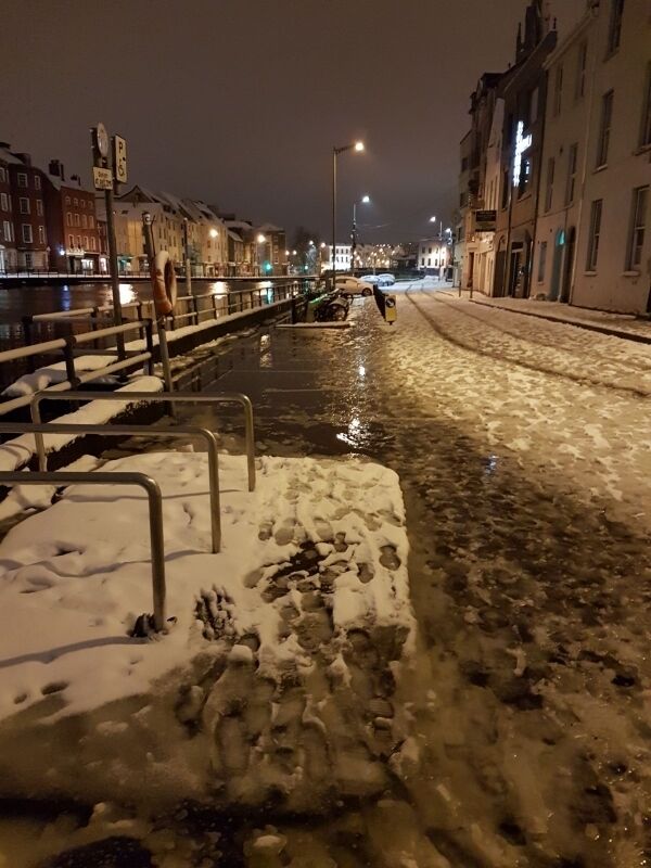 Minor pooling on Fr Mathew quay after this morning’s high tide. The city is slowing reopening for business.