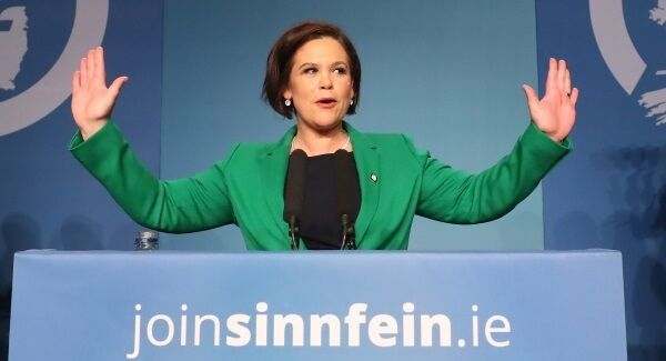 Mary Lou McDonald acknowledges the applause of delegates as she is elected as Sinn Fein's president at the party's special conference at the RDS in Dublin.