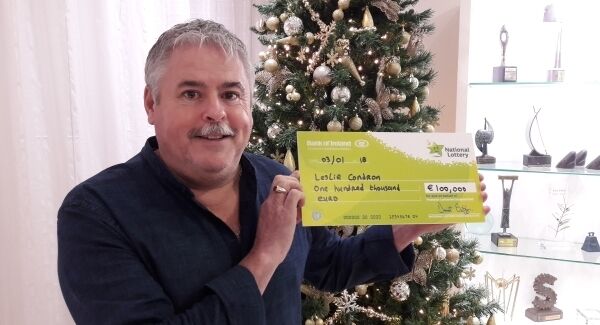 Leslie Condron picking up his €100k Lotto winnings today.