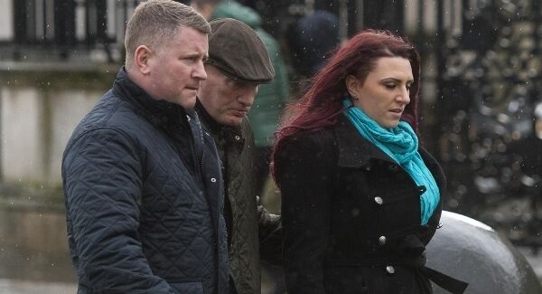 Paul Golding (left) and Jayda Fransen (right) outside court in Belfast today. Paul Golding (left) and Jayda Fransen (right) outside court in Belfast today.