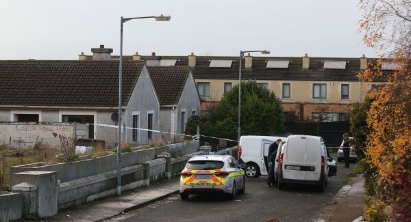 Garda&iacute; at the scene of the shooting at Parslickstown Gardens, in Blanchardstown, west Dublin, today. Pic: PA