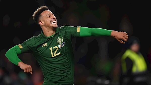 Callum Robinson celebrates after scoring his side's third goal. Photo by Stephen McCarthy/Sportsfile