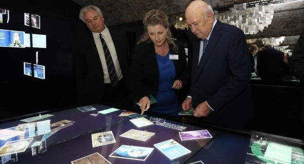 Former South African President, FW de Klerk (right), at EPIC, The Irish Emigration Museum in Dublin today.