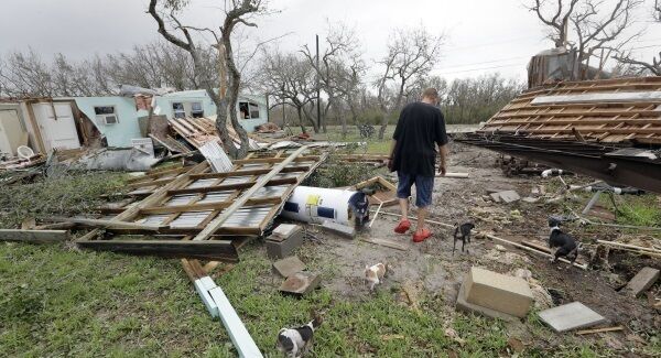 Sam Speights checks on the damage to his home in the wake of Hurricane Harvey, yesterday. Sam Speights checks on the damage to his home in the wake of Hurricane Harvey, yesterday.