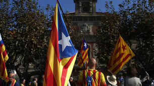Thousands gather to demand release of Catalan officials held over independence vote 