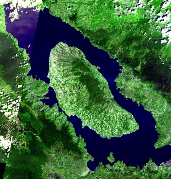 NASA image of Toba caldera in Sumatra, Indonesia, where the biggest volcanic eruption in the last two million years occurred 75,000 years ago. NASA image of Toba caldera in Sumatra, Indonesia, where the biggest volcanic eruption in the last two million years occurred 75,000 years ago.