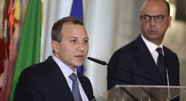 Lebanese Foreign Minister Gebran Bassil, left, and Italian Foreign Minister Angelino Alfano in Rome yesterday