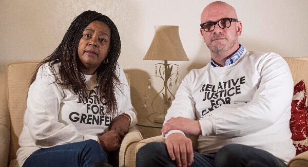 Clarrie Mendy (left), whose cousin Mary Mendy and Mary's daughter Khadija Saye died in the Grenfell Tower fire, at her home in London with Ben Gabbitas, whose friend Sheila was also killed. Pic: Victoria Jones/PA Wire