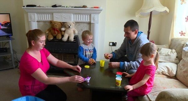 Rafal, a victim of modern slavery, with his wife Agnieczka and their two young children. Pic via Sky News