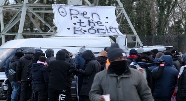 A view of a migrant camp in Calais, France, as French President Emmanuel Macron visited the region.
