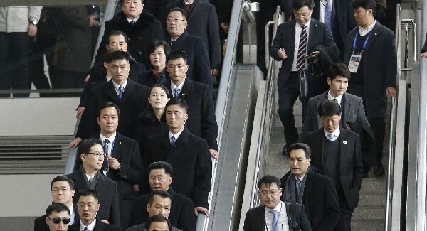 A North Korean delegation including Kim Yo Jong, center in left row, arrives at the Incheon International Airport in Incheon, South Korea. Photo: AP Photo/Ahn Young-joon