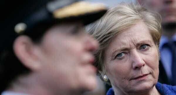 Former Commissioner N&oacute;ir&iacute;n O&rsquo;Sullivan speaking as former T&aacute;naiste Frances Fitzgerald looks on.