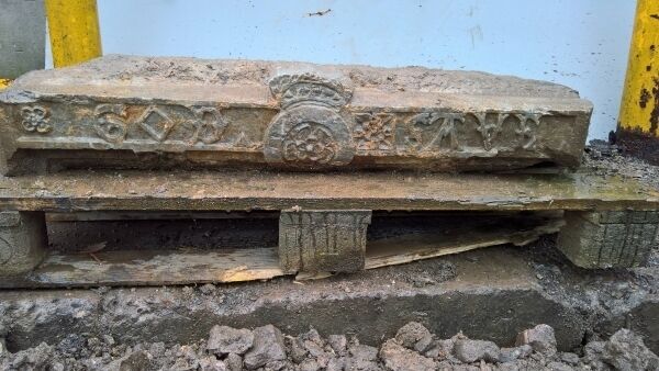 This stone door lintel with the words God Save flanking a Tudor rose, is from the second half of the 16th century and was found above the ground where 11th-century Cork homes previously stood. Picture: Maurice F. Hurley