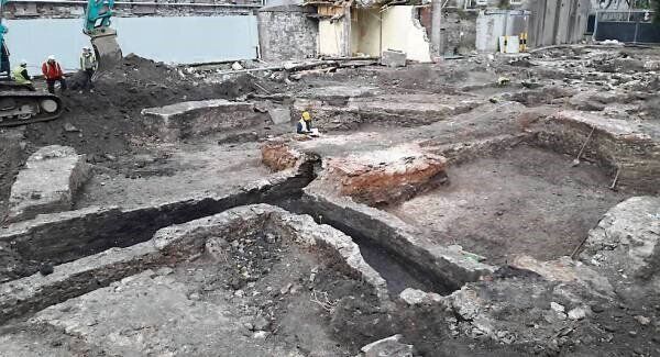 The 18th-century foundations of the Cork Glass Company under excavation. Picture: Maurice F Hurley