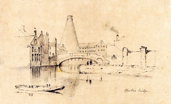 The cone of the Cork Glass Company&rsquo;s furnace on Hanover Street dominated the 19th-century skyline of Cork&rsquo;s south inner city, as seen in William Roe&rsquo;s 1844 drawing. Picture: Cork Public Museum