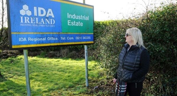 Councillor Mary Linehan-Foley at the entrance sign to the former IDA Springfield site, Youghal. Picture: Denis Minihane.