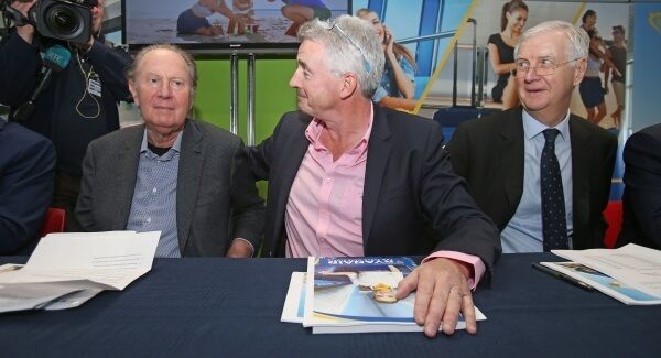 (From the left) Ryanair Director David Bonderman, CEO Michael O'Leary and Director Kyran McLaughlin during the company's AGM today.