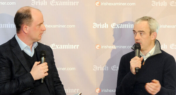Ruby Walsh, Irish Examiner racing columnist, speaking on the stage with Tommy Lyons, Irish Examiner racing columnist, during the Irish Examiner Breakfast of Champions in the Clayton Hotel Cork City. Pic: Denis Minihane