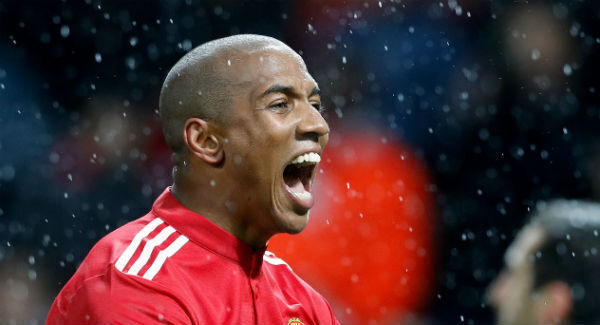 Manchester United's Ashley Young celebrates scoring the opener at Old Trafford. Photo: Martin Rickett/PA