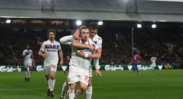 Stoke City's Xherdan Shaqiri celebrates scoring his side's goal at Selhurst Park. Photo: Daniel Hambury/PA