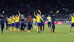 Watch: Ecstatic Swedes celebrate qualification by trashing live pitchside broadcast
