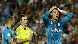 Cristiano Ronaldo banned for five matches for shove on referee