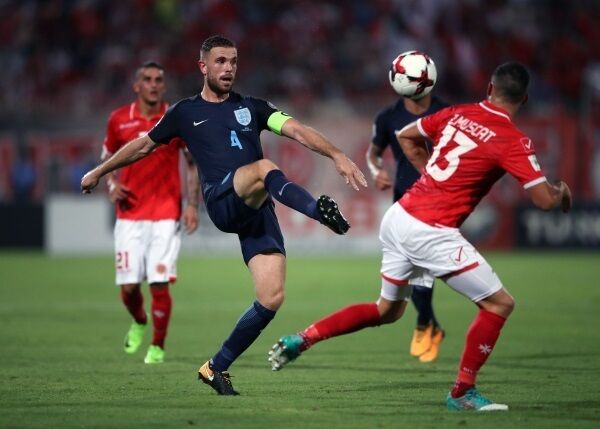 England's Harry Kane has a header at goal saved by Malta goalkeeper Andrew Hogg.