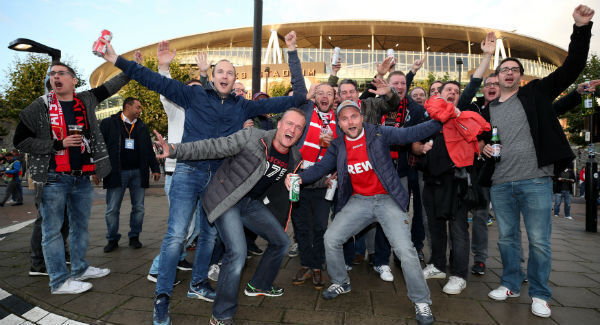 FC Koln fans outside the Emirates Stadium. Photo: Nick Potts/PA