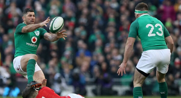 Rob Kearney tackled by Wales' Steff Evans. Photo: Brian Lawless/PA Wire. Rob Kearney tackled by Wales' Steff Evans. Photo: Brian Lawless/PA Wire.