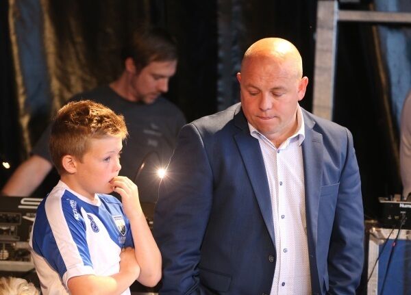 Derek McGrath with son Finn at the Waterford homecoming. Picture: Patrick Browne