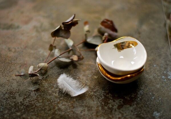 White and Gold Feather Ring Bowl, &euro;15, all&nbsp;from from&nbsp;DANU ceramics.