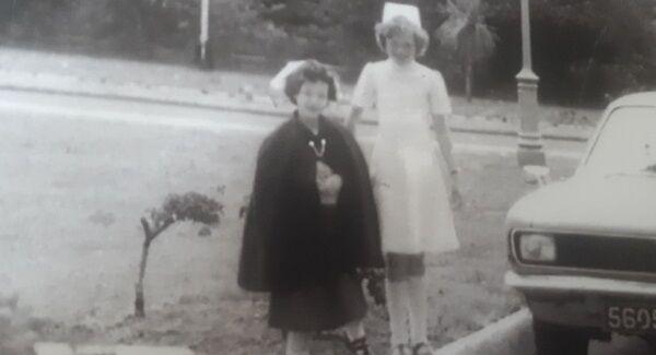 Edel dressed up as a nurse with her cousin from Dublin when a patient at St. Mary's. Edel dressed up as a nurse with her cousin from Dublin when a patient at St. Mary's.